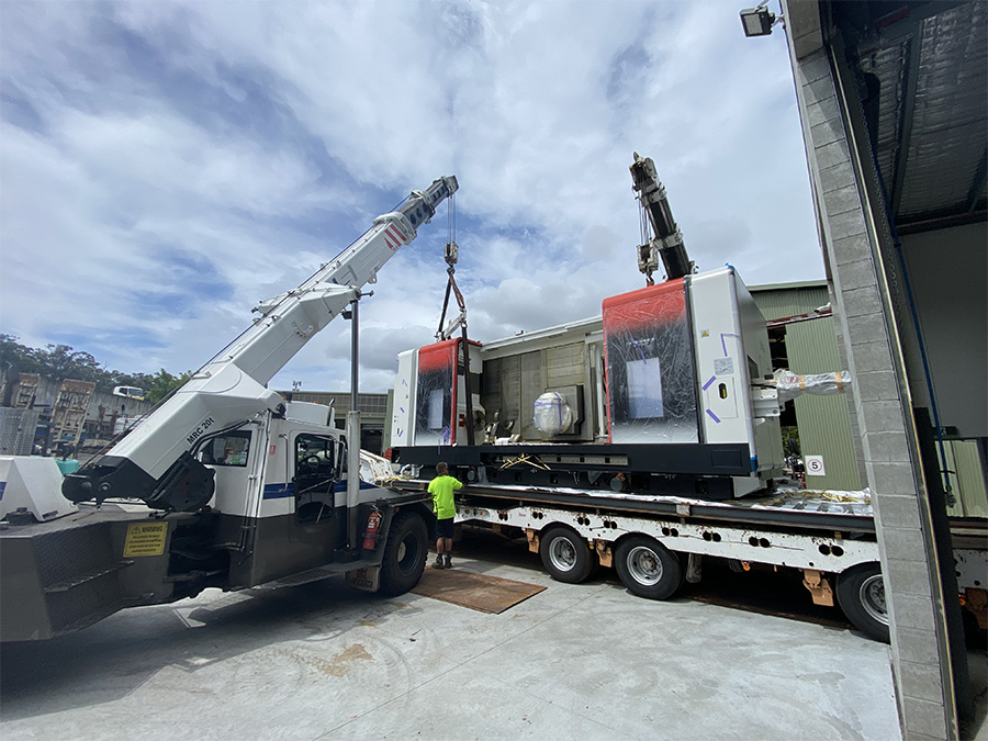 Mazak Integrex e 500H unloaded by crane at EDMO Australia