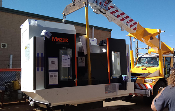 Mazak VCN 530C being craned in at Alford Hydraulics